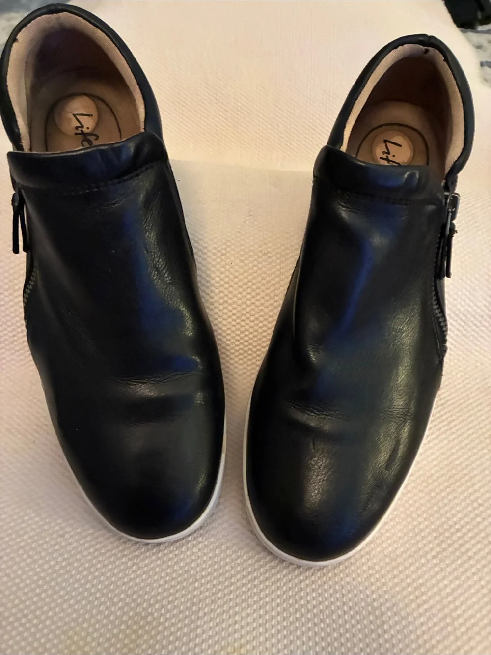 LifeStride Eden Men's Black Leather Slip-On Sneakers w/ Side Zip